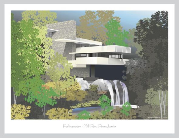 Frank Lloyd's Fallingwater by digital artists Jim Van Schaack