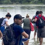 Illegal Immigrants crossing Rio Grande from Acuna