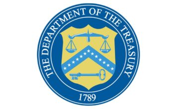 The seal of the United States Department of the Treasury.