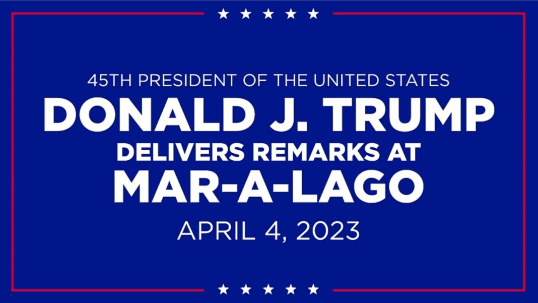 Trump Speaks at Mar-A-Lago on April 4, 2023