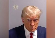 Booking photo of former President Donald Trump as he was booked and released on bond at the Fulton County Jail in Atlanta, Ga.,