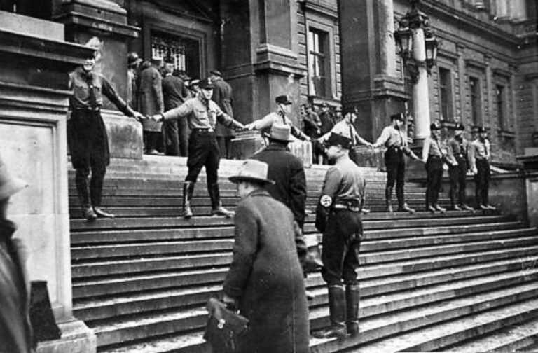 Nazis block Jews from entering the University of Vienna. Austria, 1938.