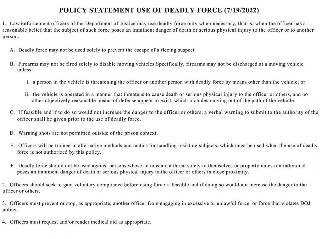 Policy Statement Use Of Deadly Force (7/19/2022)
