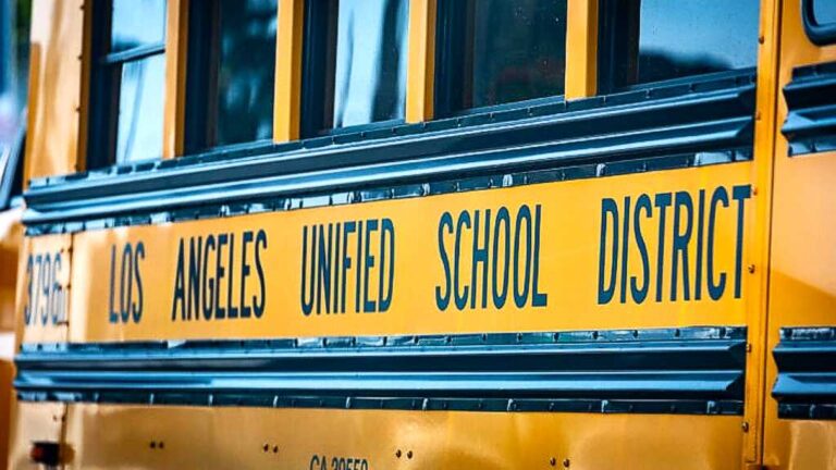 A Los Angeles Unified School District bus in Los Angeles on Sept. 29, 2021.