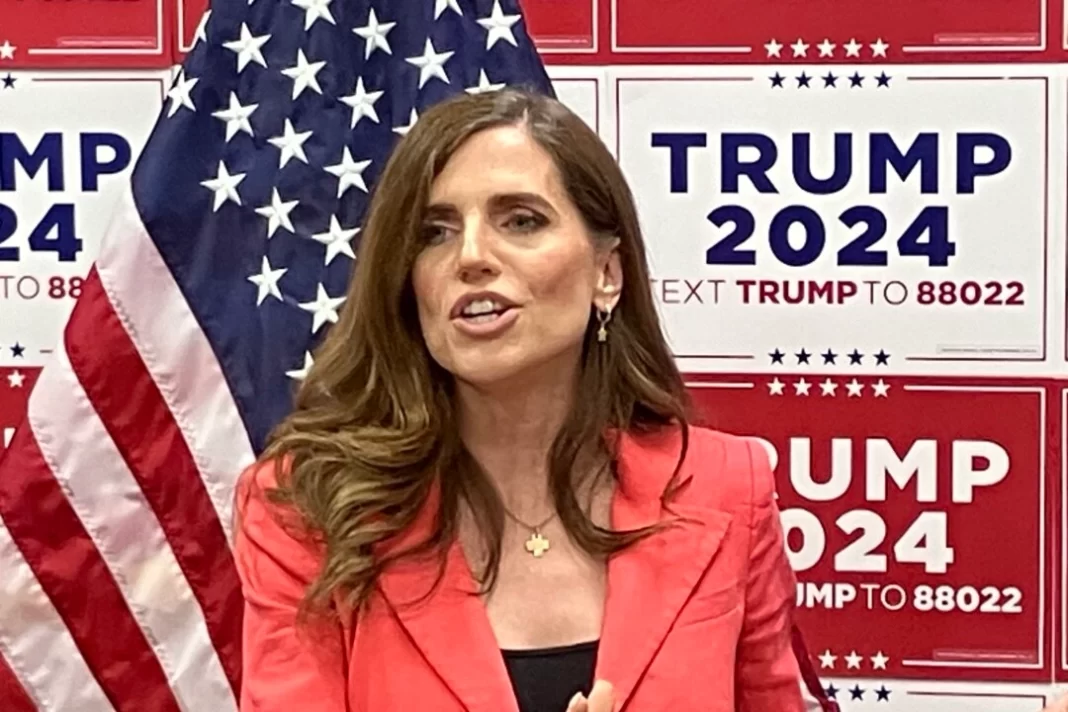 Rep. Nancy Mace speaks at the state campaign headquarters for former President Donald Trump in North Charleston, S.C., on Feb. 21, 2024.