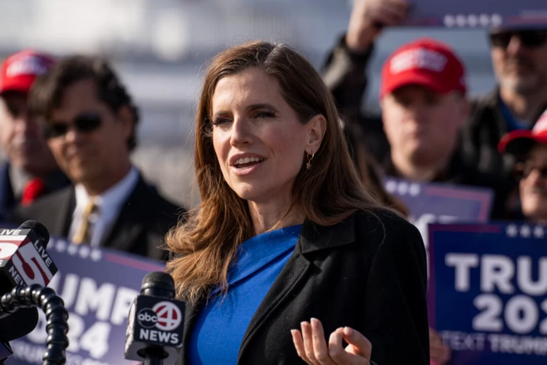 Rep. Nancy Mace (R-S.C.) speaks during a team Trump South Carolina press conference in Mount Pleasant, S.C., on Feb. 2, 2024.