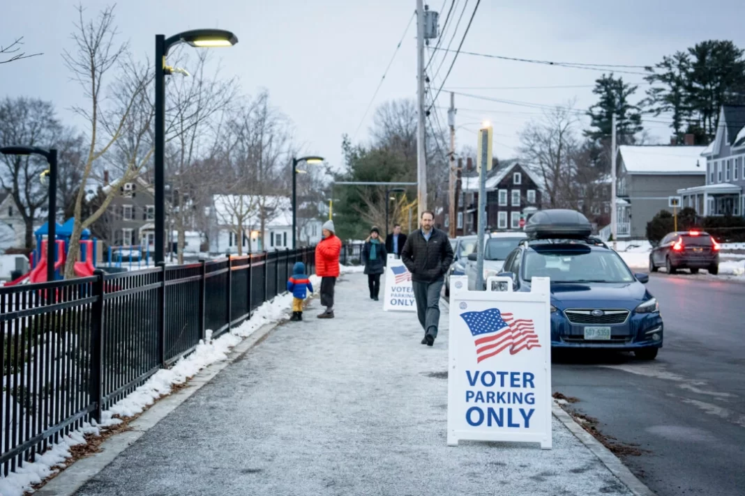 A polling site at Christa McAuliffe School in Concord, N.H., on Jan. 23, 2024.