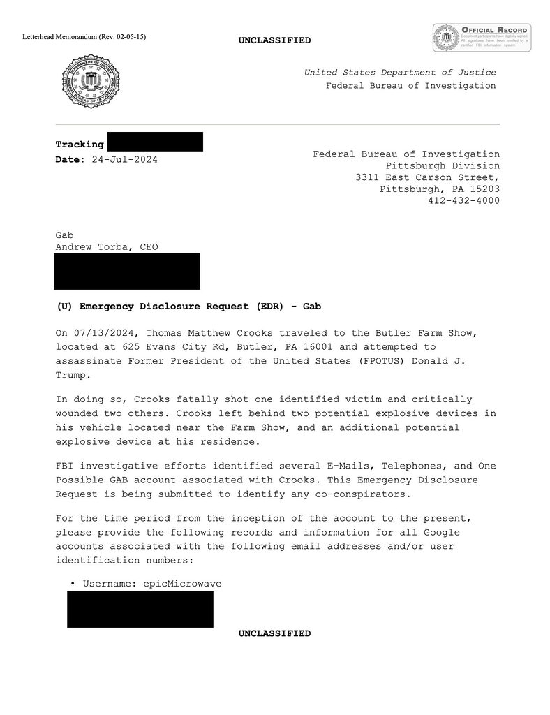 FBI Letter to Gab CEO Andrew Torba