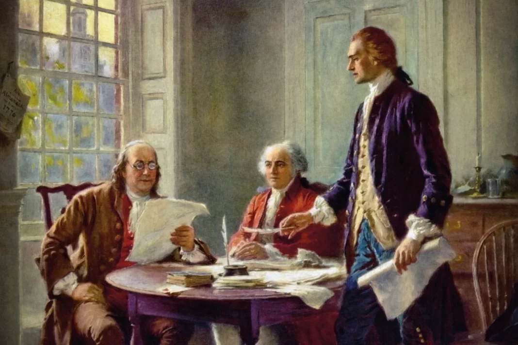 Writing the Declaration of Independence, 1776” by Jean Leon Gerome Ferris, 1932.