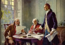 Writing the Declaration of Independence, 1776” by Jean Leon Gerome Ferris, 1932.