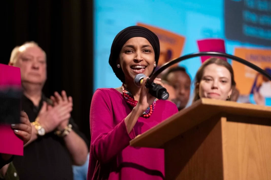 Rep. Ilhan Omar speaks at the Minnesota Congressional District 5 Democrat Farmer Labor party’s Nominating Convention in Minneapolis, Minn., on May 11, 2024.