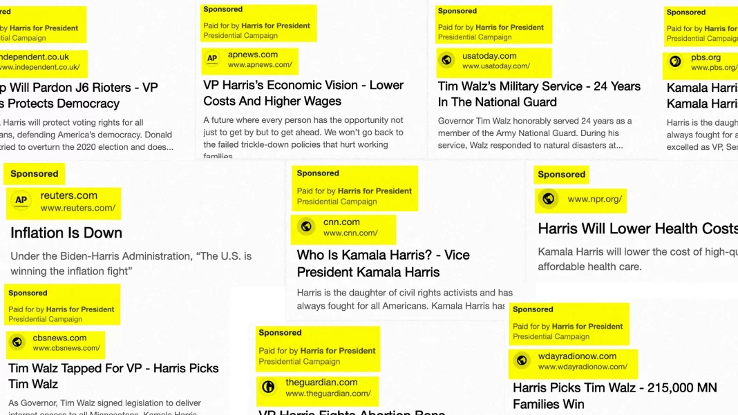 Harris campaign's Google ads rewrite news headlines