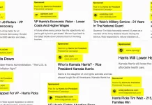 Harris campaign's Google ads rewrite news headlines