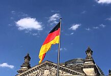 German flag waves in Berlin