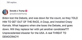 Biden lost the Debate and was down for the count . . . Trump on X