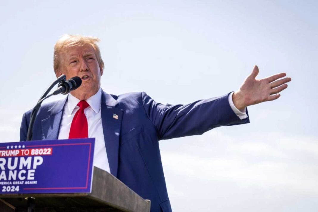 Former President and Republican presidential nominee Donald Trump speaks at Trump National Golf Club in Rancho Palos Verdes, Calif., on Sept. 13, 2024.