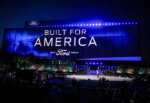 Bill Ford, Jr., Executive Chairman of Ford Motor Company, speaks at the reveal of the new all-electric Ford F-150 Lightning pickup truck