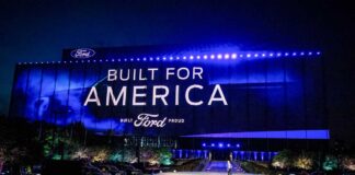 Bill Ford, Jr., Executive Chairman of Ford Motor Company, speaks at the reveal of the new all-electric Ford F-150 Lightning pickup truck