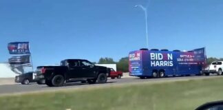 Trump Train Escorts 2020 Biden-Harris Campaign Bus