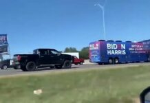 Trump Train Escorts 2020 Biden-Harris Campaign Bus