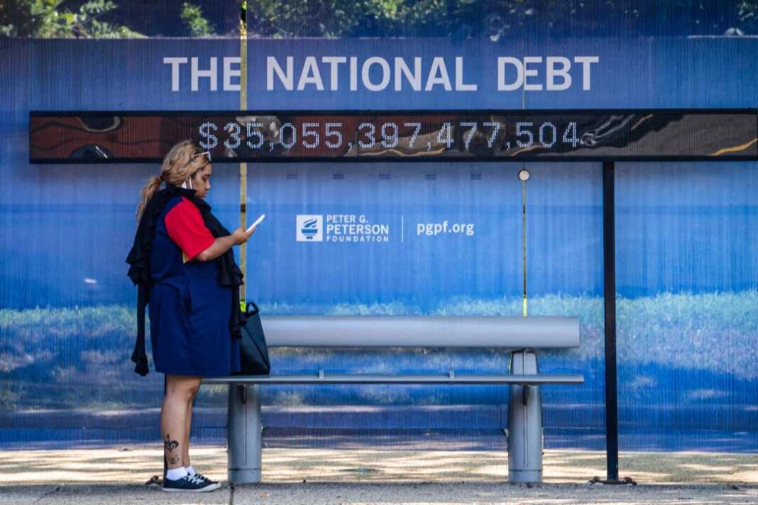 The national debt clock at a bus station in Washington on Aug. 6, 2024.