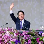 Taiwan's President Lai Ching-te delivers his address during National Day celebrations in front of the Presidential Office in Taipei on Oct. 10, 2024.