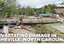 Drone video shows devastating damage in Asheville, NC from Hurricane Helene flooding