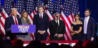 Trump Vance and families at campaign watch party after winning-2024 Presidential election