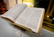 A bible sits in Surf City Church in Huntington Beach, CA