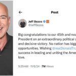 Jeff Bezos Congratulates President Donald Trump on X