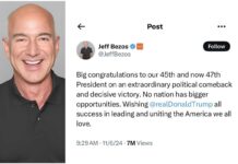 Jeff Bezos Congratulates President Donald Trump on X