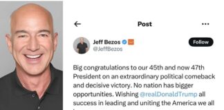 Jeff Bezos Congratulates President Donald Trump on X