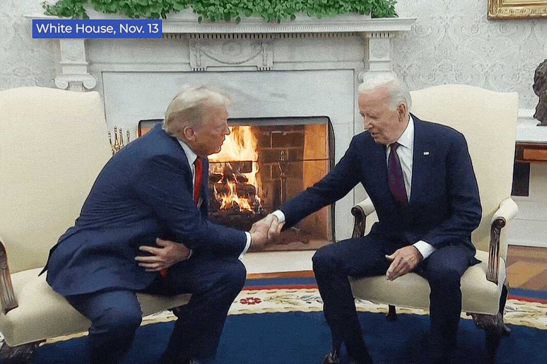 President Biden meets with President-elect Trump in the Oval Office of the White House on Nov. 13, 2024.