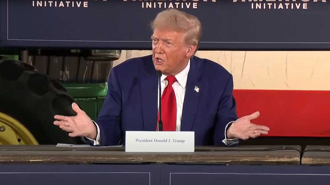 Republican presidential nominee former President Donald Trump speaks at a campaign event to address concerns about the threat of communist China to U.S. agriculture, at the Smith Family Farm in Smithton, Pa., on Sept. 23, 2024