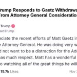 Trump Responds to Gaetz Withdrawal From Attorney General Consideration