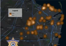 A map of drone sightings across Monmouth County.