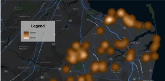 A map of drone sightings across Monmouth County.