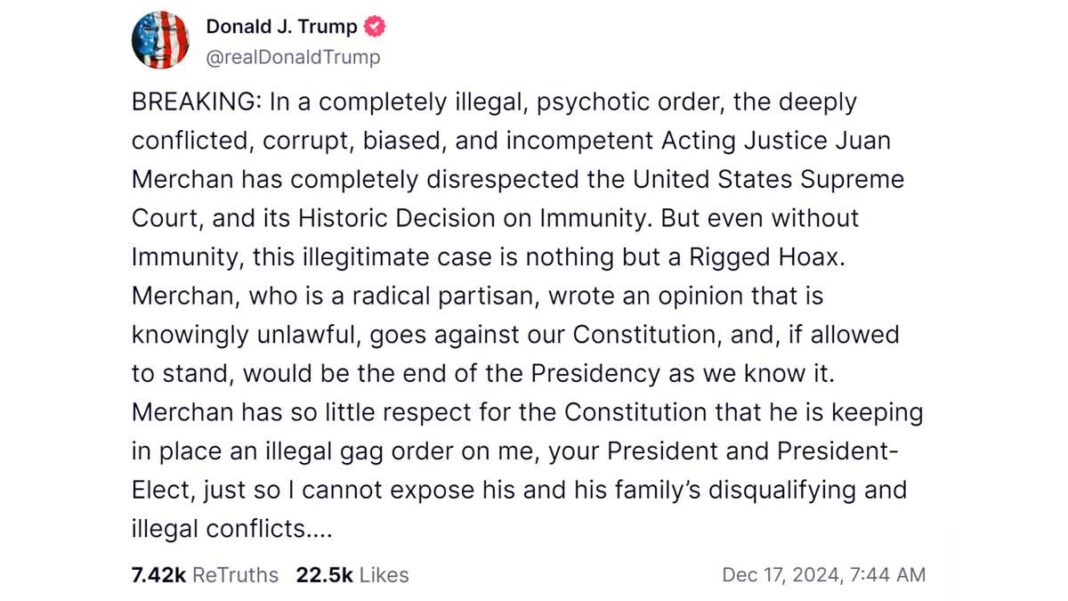 Trump truths about Judge Merchan's decision on immunity from Truth Social