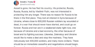 Trump Truth on immediate ceasefire and negotiations between Russia and Ukraine