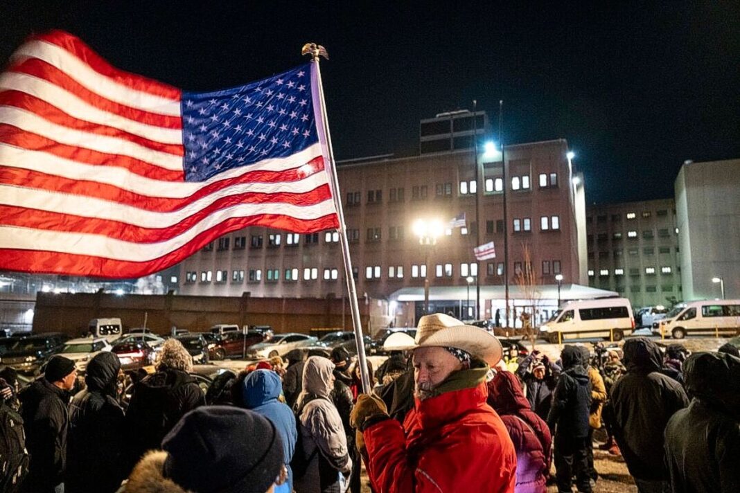 People show their support for Jan. 6, 2021, detainees outside of the DC Central Detention Facility, on Jan. 20, 2025.