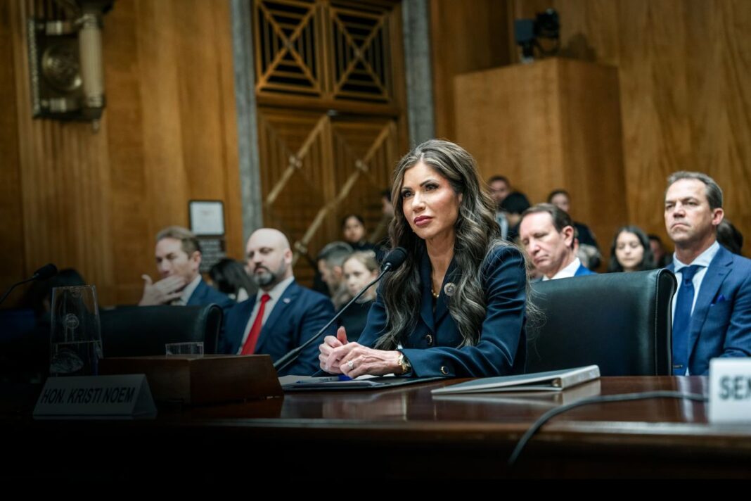 Kristi Noem, testifies before the Senate Committee on Capitol Hill in Washington on Jan. 17, 2025.