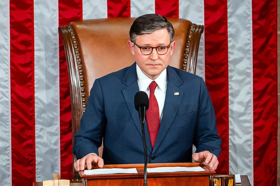 House Speaker-elect Mike Johnson speaks after winning the House Speaker election on Jan 3, 2025.