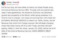 Trump Announces the External Revenue Service (ERS) on Truth Social