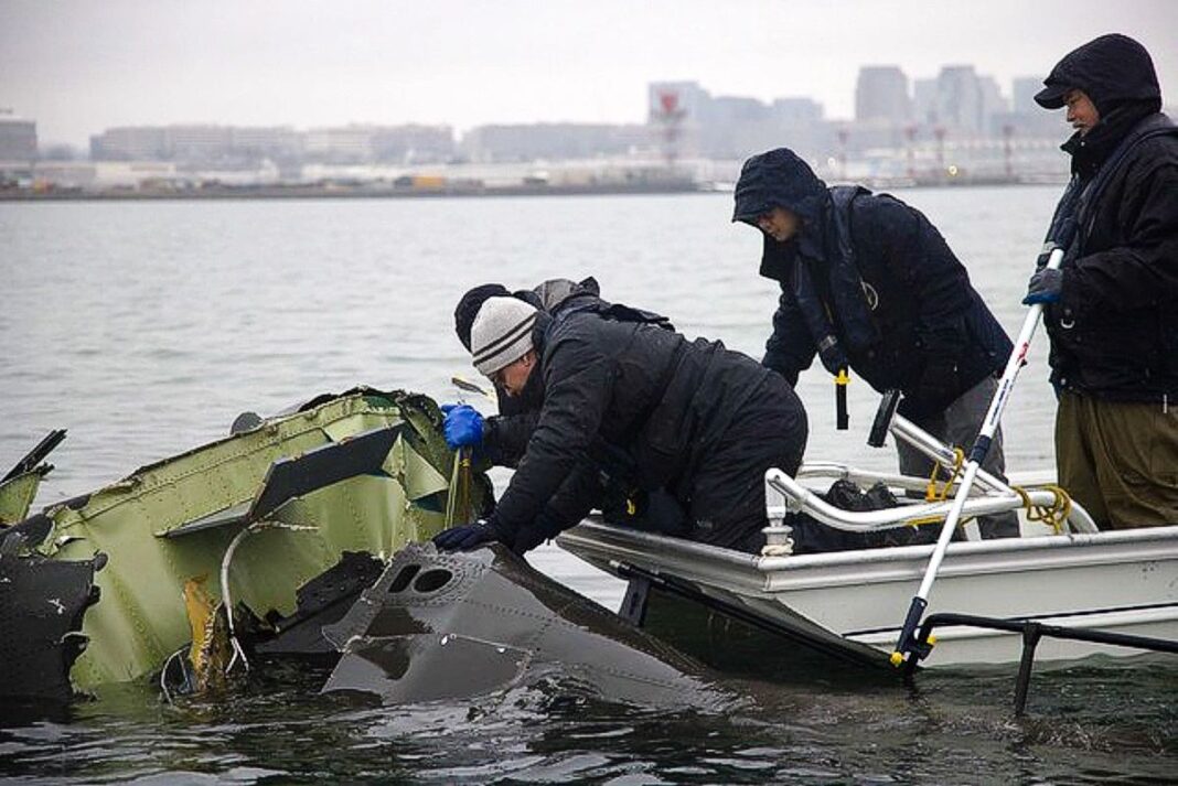 NTSB investigators on scene of the Jan. 29 Bombardier CRJ700 and Sikorsky UH-60 Black Hawk midair collision on the Potomac River near Reagan National Airport, on Feb. 3, 2025.