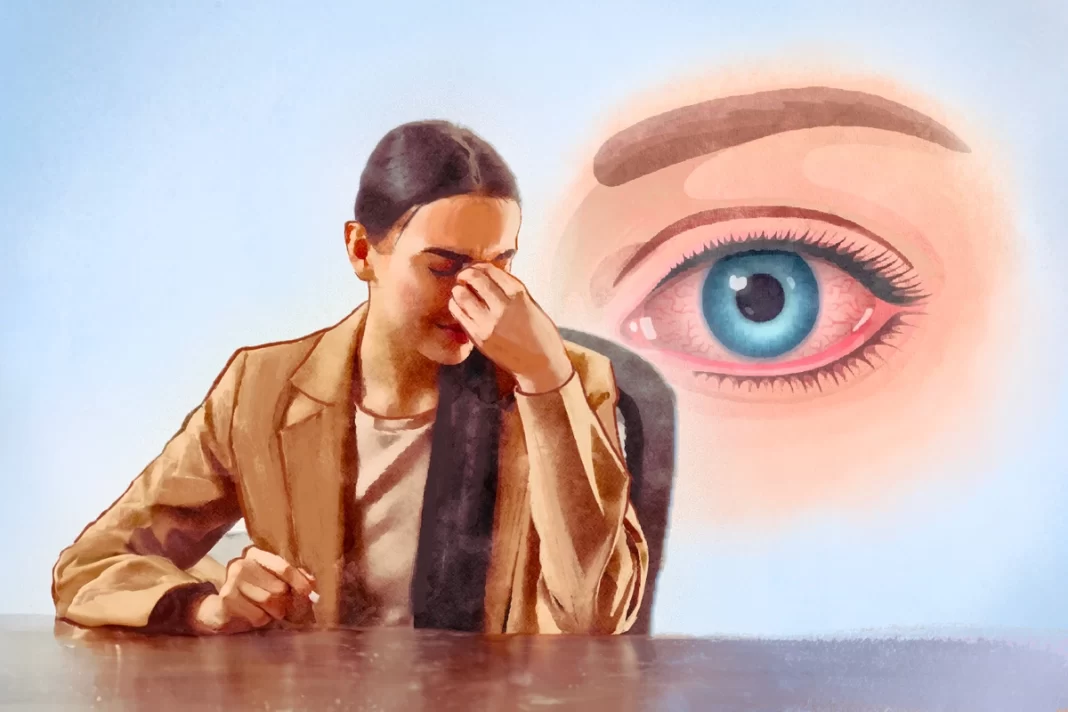 Dry eye tends to be more common in women. Illustration