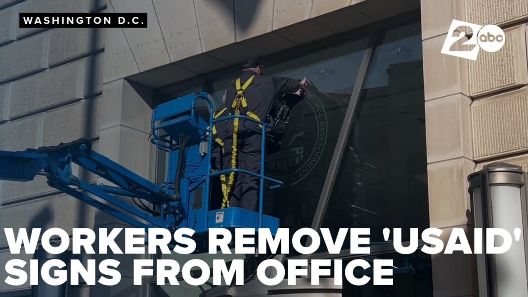 Workers remove USAID sign from Washington, D.C. office - ABC News video