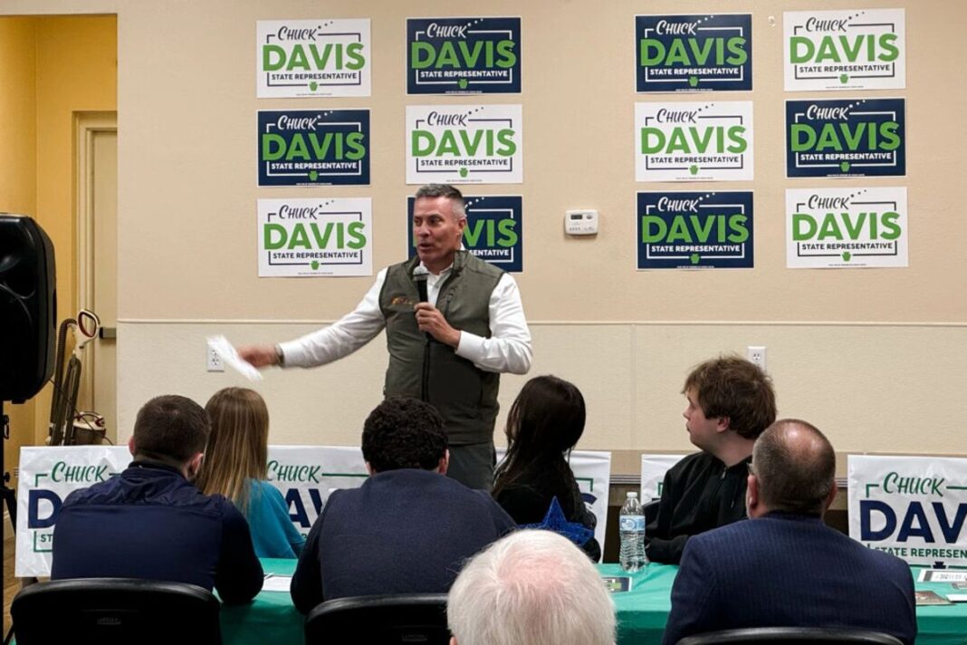 State Sen. Greg Rothman speaks at campaign event for Chuck Davis in Munhall, PA on March 21, 2025.