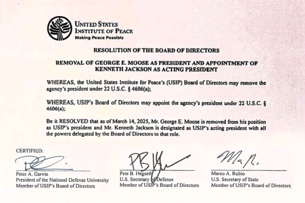 Mr. Moose denied lawful access to Kenneth Jackson, the Acting USIP President (as approved by the USIP Board).