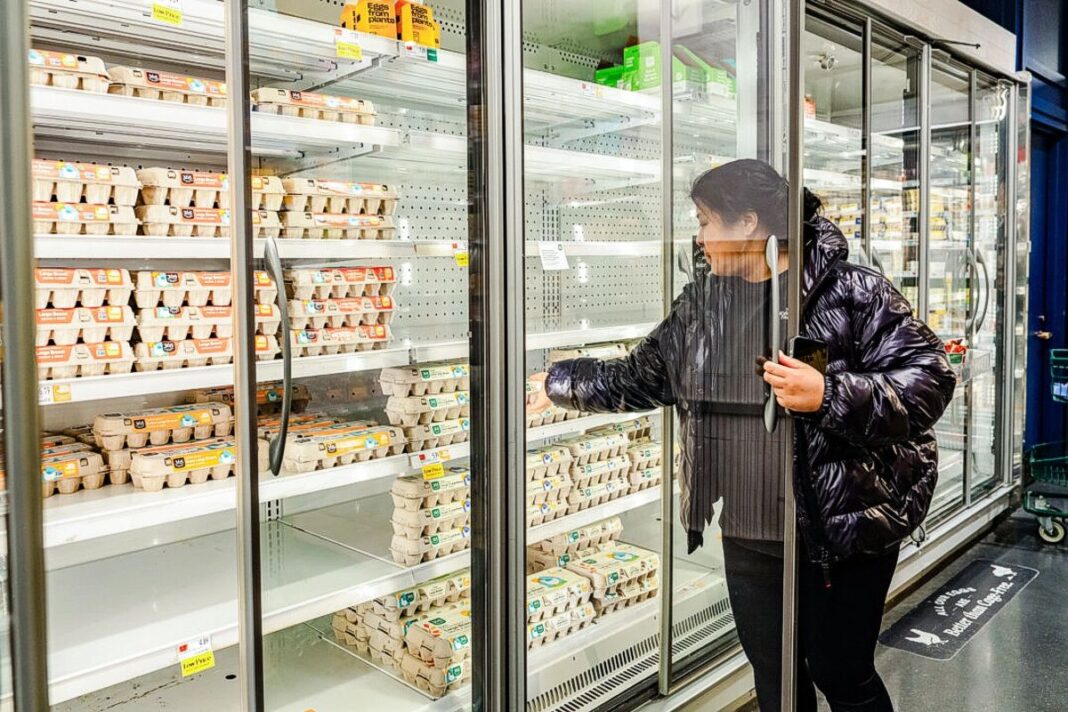 Woman shops for eggs at store in New York City on Feb. 17, 2025